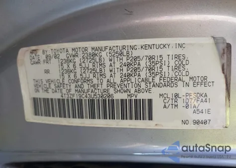 2003 Toyota Sienna Ce z USA, uszkodzony, nr VIN 4T3ZF19C43U530206